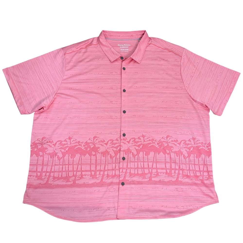 Tommy Bahama IslandZone Mens 3XL Pink Palm Tree Short Sleeve Button Down Shirt